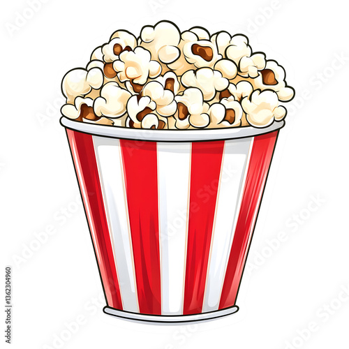Delicious Buttery Popcorn in Classic Red Striped Box isolated on transparent