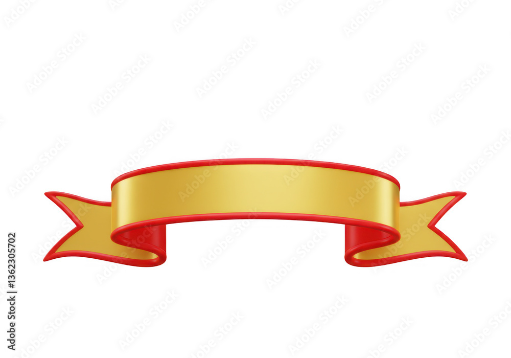A 3D illustration of a decorative golden ribbon banner with red ends isolated on transparent background A 3D illustration of a decorative golden ribbon banner with red ends isolated on transparent background