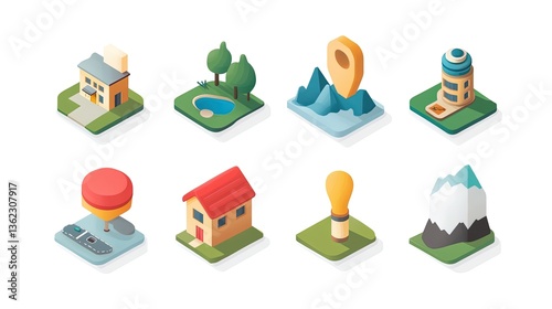 Exploring scenic landscapes iconic nature and architecture elements in a vibrant digital environment