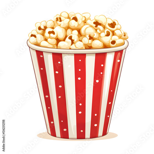 Delicious Buttery Popcorn in Classic Red Striped Box isolated on transparent