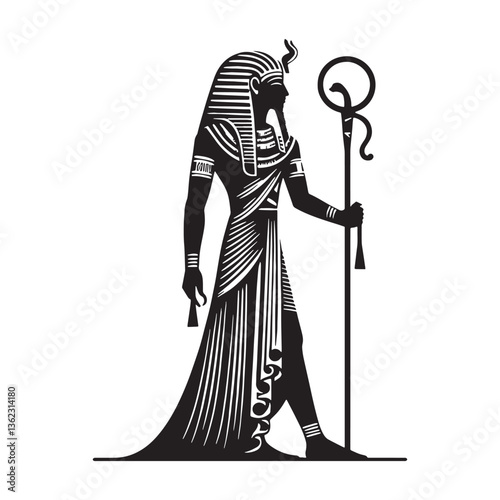 Mythical Pharaoh silhouette, revered in ancient texts - Pharaoh illustration - Pharaoh vector - Egyptian ruler silhouette - Egyptian silhouette

