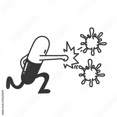 doodle capsule medicine character fighting against virus bacteria