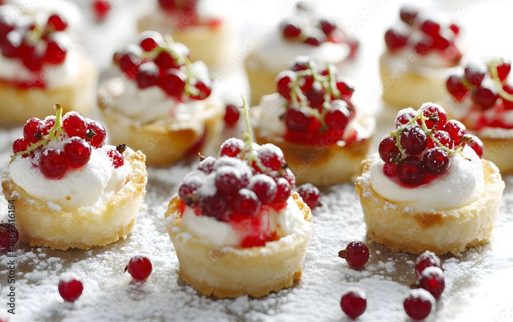 Delicious Red Currant Mini Tarts with Cream Dessert Delicious Red Currant Mini Tarts with Cream Dessert