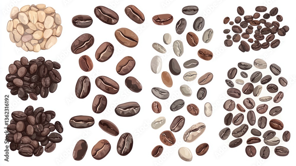 Obraz premium Set of Coffee Beans Cut Out, Isolated White Background