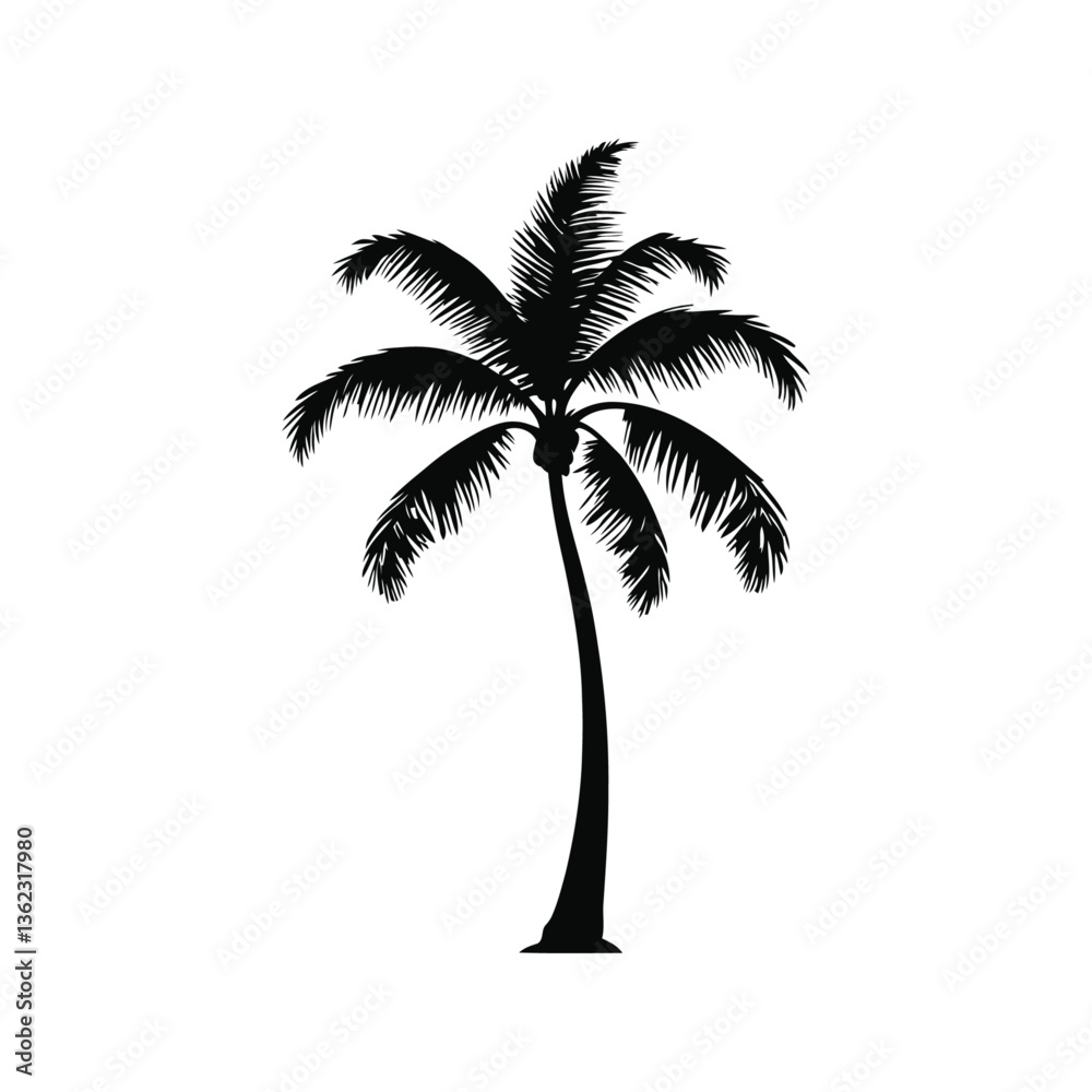 A minimalistic black and white vector illustration of a small palm tree growing on an island on a clean white background. A minimalistic black and white vector illustration of a small palm tree growing on an island on a clean white background.
