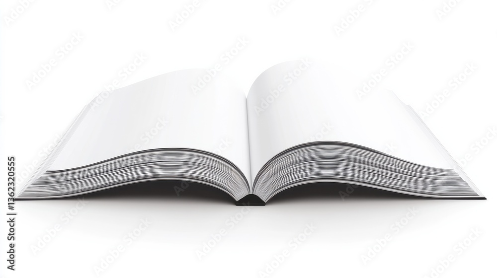Standing 3D magazine mockup with white blank cover isolated on white background. Closed vertical paperback book, catalog or magazine mockup. Diminishing perspective. illustration Standing 3D magazine mockup with white blank cover isolated on white background. Closed vertical paperback book, catalog or magazine mockup. Diminishing perspective. illustration