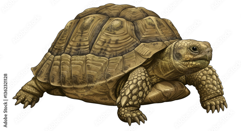 Obraz premium A Calm Domestic Tortoise Displaying a Richly Textured Shell in Natural Earthy Tones of Brown and Olive Green