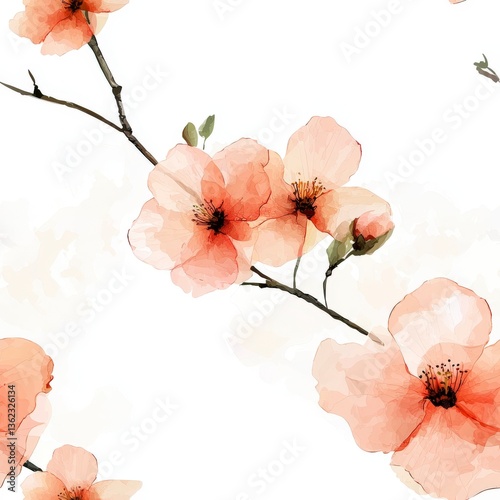 Soft Blooms: Delicate watercolor blossoms in a serene floral pattern, perfect for conveying a sense of tranquility and beauty.