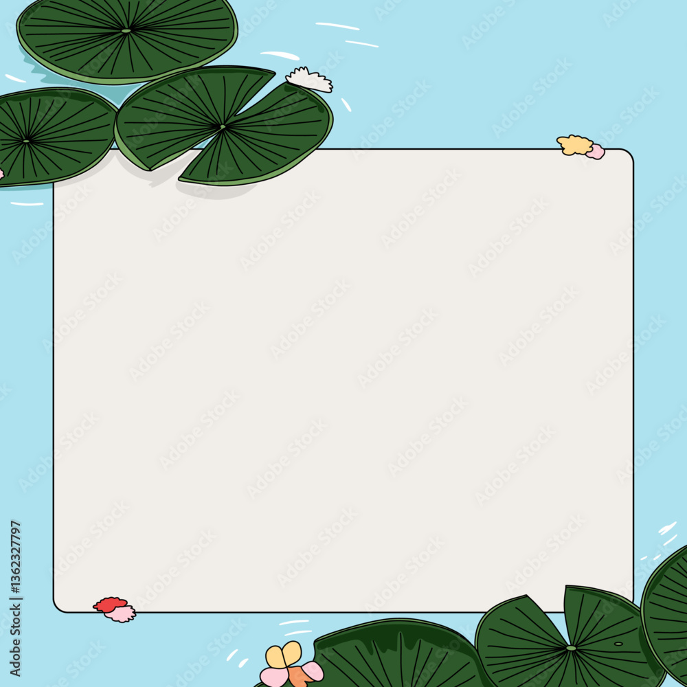 Minimalist Blank Paper In a Pond with Floating Plants Illustration