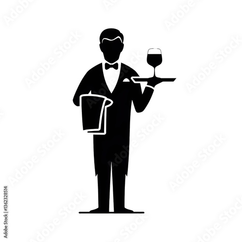 Elegant Waiter Silhouette Vector | Professional Restaurant Service Icon