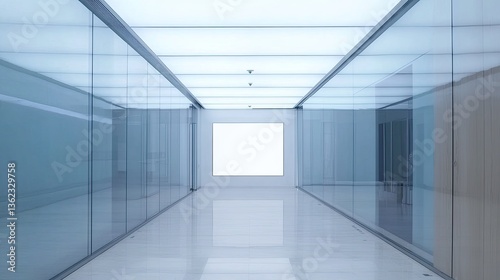 Modern Office Corridor: Glass Walls and Minimalist Design