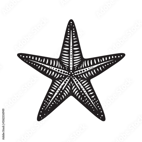 Black Color Starfish Silhouette Vector Illustration, Solid White Background