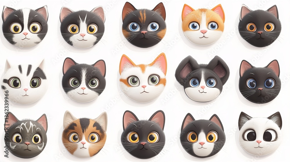 Obraz premium A seamless pattern of various cartoon cat faces