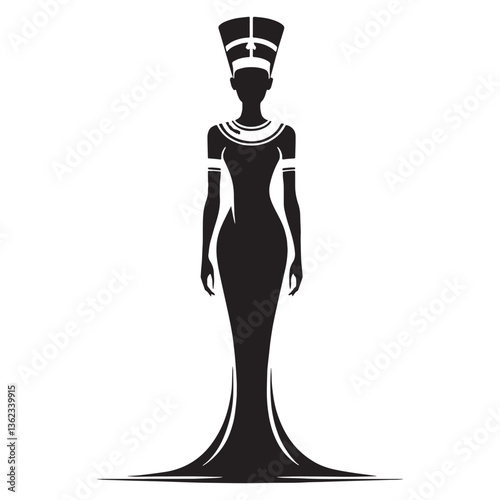Supreme Nefertiti silhouette, an icon of Egyptian splendor - Nefertiti illustration - Nefertiti minimalist vector - Egyptian Queen silhouette - Egyptian silhouette


