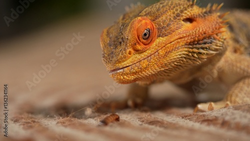 Close-Up Image of Bearded Dragon Agave Lizard Staring at Insect