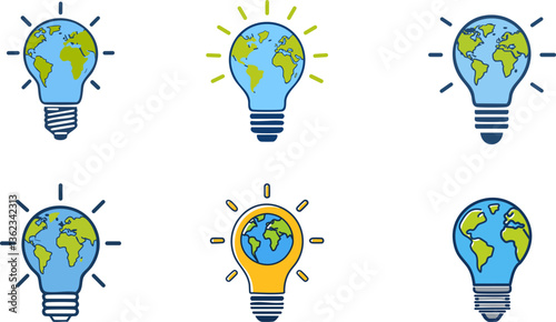 Illustration of a Light Bulb Icon with Earth Symbol