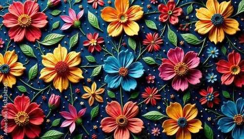 Intricate textile with repeating floral motif, nature, botany