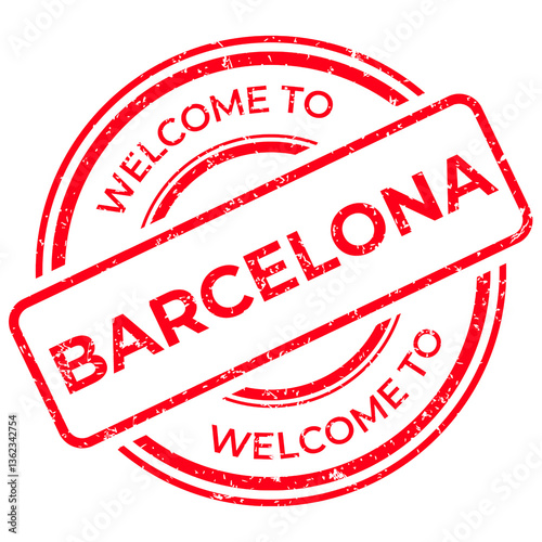 Photography Welcome to Barcelona, red grunge rubber stamp from Spain, vintage travel stamp o