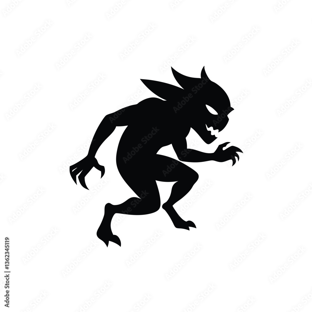 Mysterious Goblin Silhouette on White Background Fantasy Creature Design Mysterious Goblin Silhouette on White Background Fantasy Creature Design