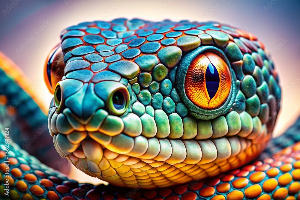 Fototapeta premium Mysterious Snake Gaze: Sharp Focus White Background Stock Photo