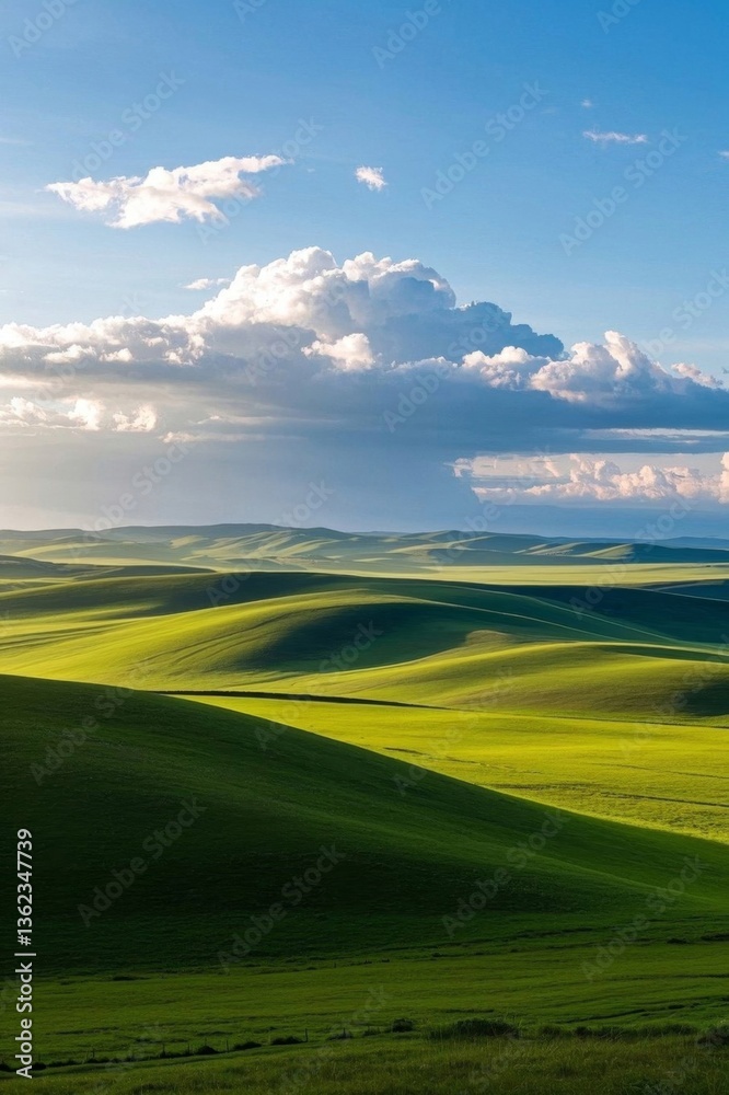 Fototapeta premium arafed view of a green field with a lone tree in the distance