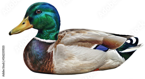 A Realistic Mallard Duck With Exquisitely Detailed Plumage, Emphasizing Iridescent Greens and Blues on Its Head and Soft, Textured Body Feathers