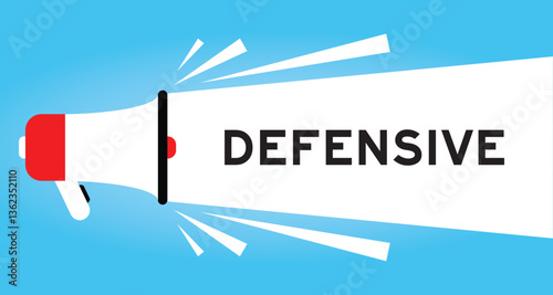Color megaphone icon with word defensive in white banner on blue background