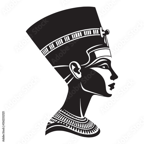 Shadowed Nefertiti face silhouette, an ancient enigma - Nefertiti illustration - Nefertiti minimalist vector - Egyptian queen silhouette

