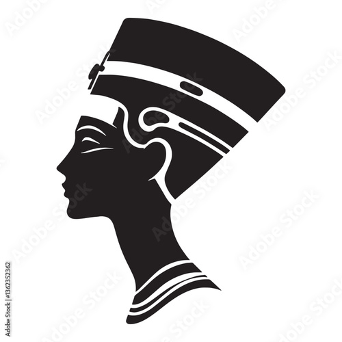 Famous Nefertiti face silhouette, an icon of Egyptian royalty - Nefertiti illustration - Nefertiti minimalist vector - Egyptian queen silhouette


