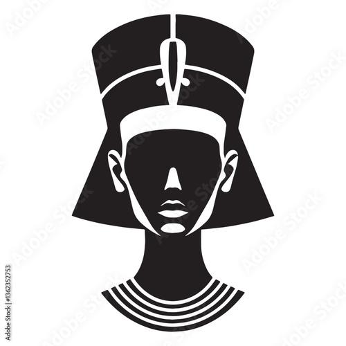 Golden Nefertiti face silhouette, shining with divine grace - Nefertiti illustration - Nefertiti minimalist vector - Egyptian queen silhouette

