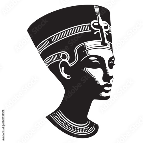 Historic Nefertiti face silhouette, revered through the ages - Nefertiti illustration - Nefertiti minimalist vector - Egyptian queen silhouette

