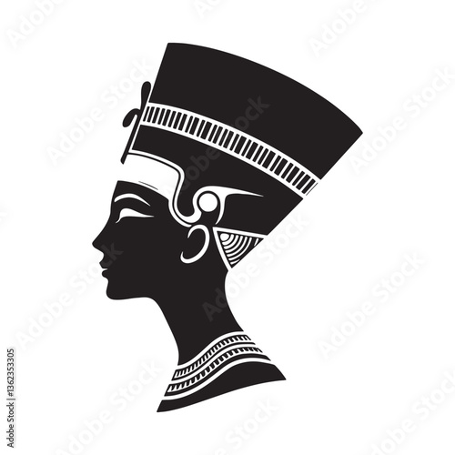 Powerful Nefertiti face silhouette, a queen ruling with grace - Nefertiti illustration - Nefertiti minimalist vector - Egyptian queen silhouette

