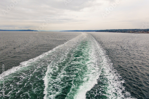 Ferry wake view from the Spokane, a Puget Sound ferry, Edmonds.