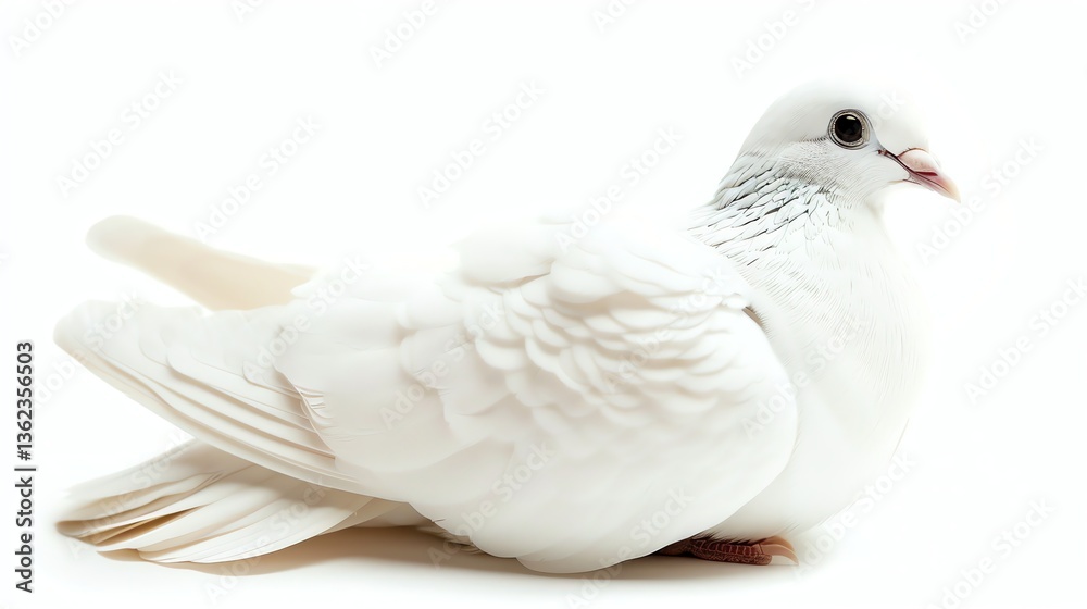 Fototapeta premium A graceful white dove sits perched on a branch, its head cocked to one side in aå§¿æ…‹ that is both elegant andã©ã“ã‹æ»‘ç¨½.