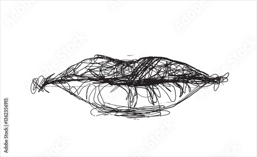 Vector illustration of lips. Doodle lips. Hand drawn. Sloppy drawing. Doodle art. Creative drawing. Sketch of lips. Chaotic lines.  Scribble art.