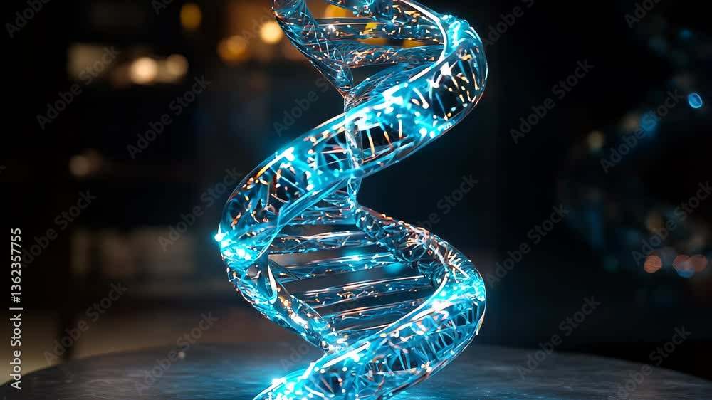 3D motion graphics of a spinning blue DNA molecule