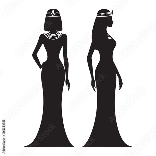 Celestial Cleopatra silhouette, reigning among the stars - Cleopatra illustration - Cleopatra vector - Egyptian queen silhouette - Egyptian silhouette


