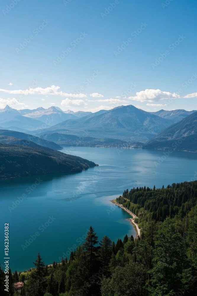 a view of a lake surrounded by mountains and trees a view of a lake surrounded by mountains and trees