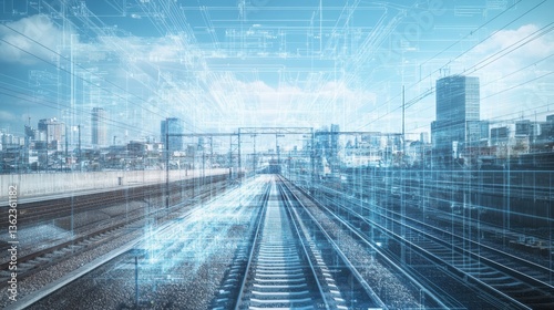 Innovative Railway Design with Blueprint Overlay