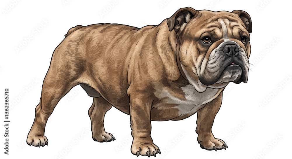 Obraz premium A Robust Bulldog With a Textured, Naturally Mottled Coat in Subtle Fawn and Brindle Tones