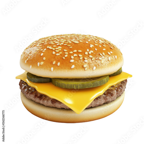 Double cheeseburger with pickles and mustard, isolated on a white background, png