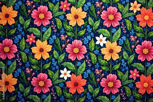 Intricate, repeating botanical print in vibrant hues , plant, seamless, flower