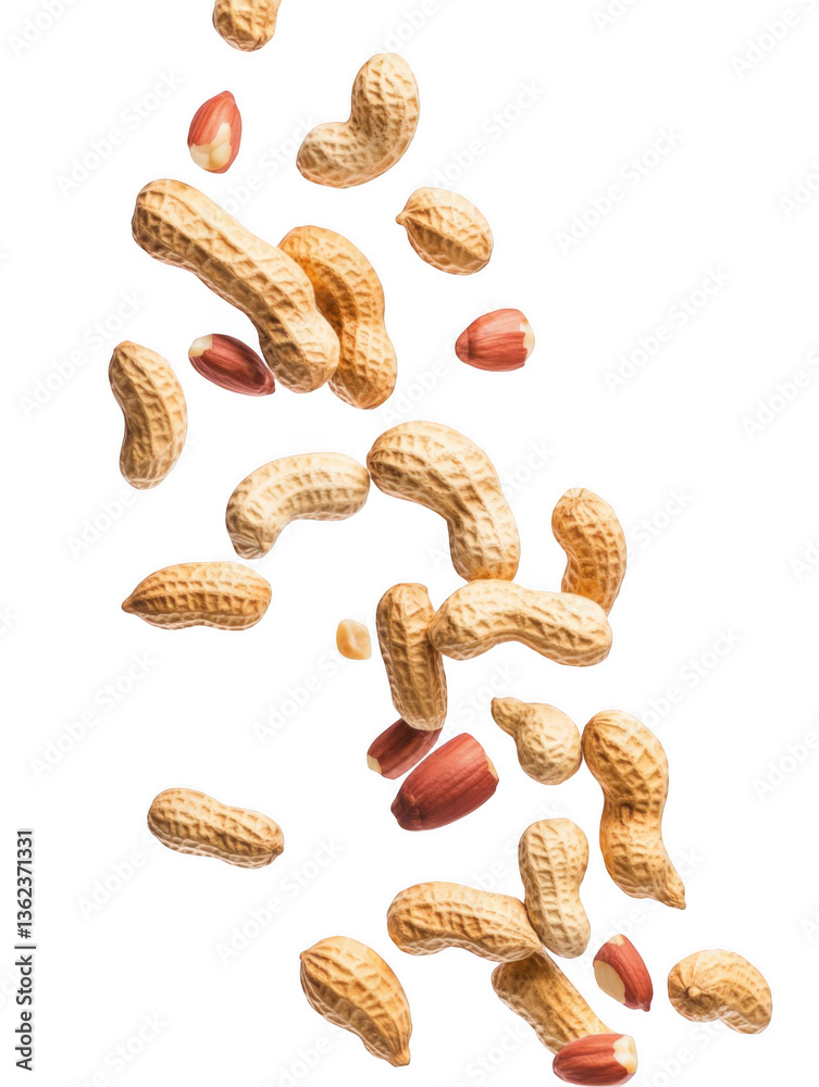 Falling peanuts isolated on a white background, png Falling peanuts isolated on a white background, png