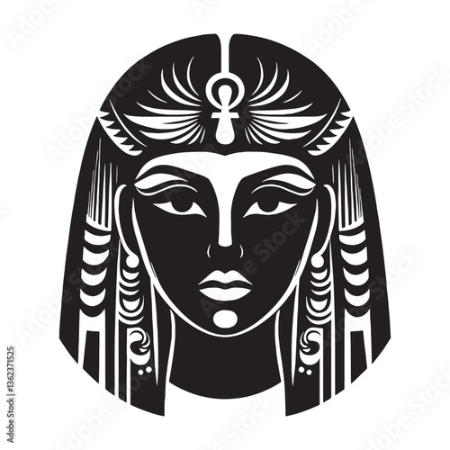 Dramatic Cleopatra face silhouette, emphasizing bold leadership - Cleopatra illustration - Cleopatra vector - Egyptian queen silhouette - Egyptian silhouette


