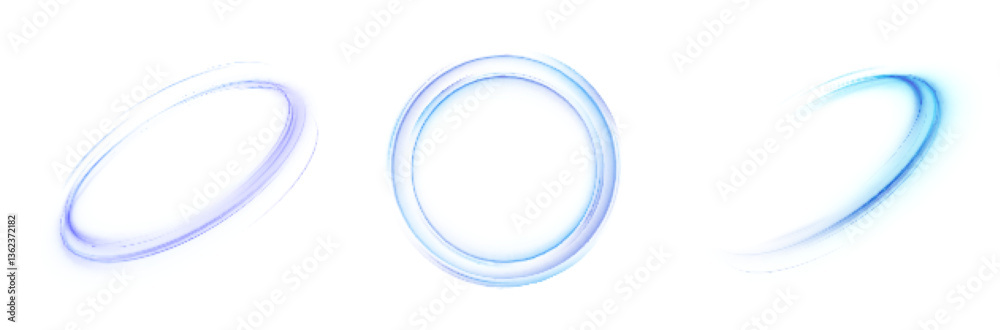 A set of glowing rings with smooth motion blur on a white background. Perfect for futuristic interfaces, HUD elements, abstract energy effects or clean tech design. A set of glowing rings with smooth motion blur on a white background. Perfect for futuristic interfaces, HUD elements, abstract energy effects or clean tech design.