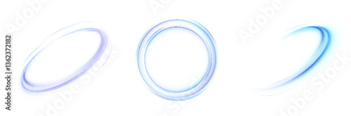 A set of glowing rings with smooth motion blur on a white background. Perfect for futuristic interfaces, HUD elements, abstract energy effects or clean tech design.