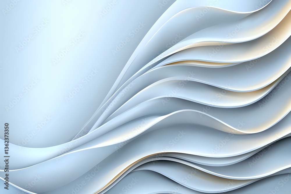 Fototapeta premium Elegant white wavy layers create dynamic flowing curves and shadows against light blue background, abstract minimalist design pattern for modern interior decor.