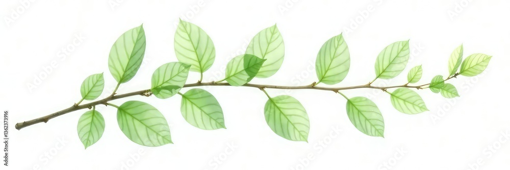 Naklejka premium Delicate branch with light green leaves isolated on white background, floral, branch