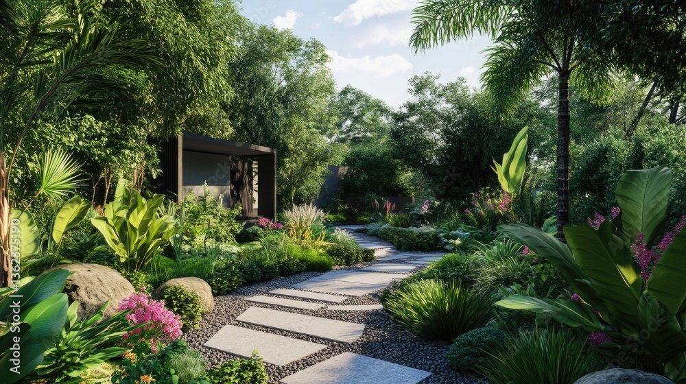 Obraz premium Garden flourishing in spring with vibrant greenery