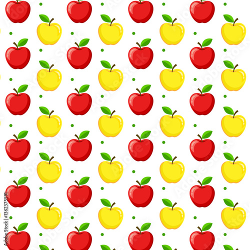 Vector seamless pattern with red and yellow apples